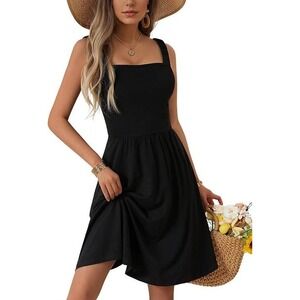 HUHOT Black Dress Women's Sleeveless Square Neck Fit &‎ Flare Casual L